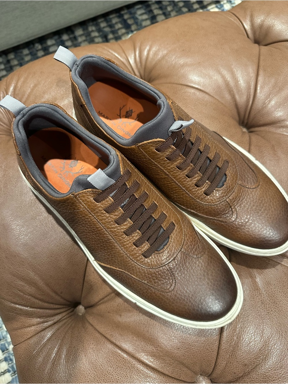 Martin Dingman Cameron Pebble Grain Brown Leather Sneakers with White Sole